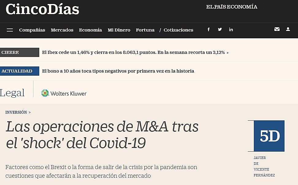 Las operaciones de M&A tras el 'shock' del Covid-19